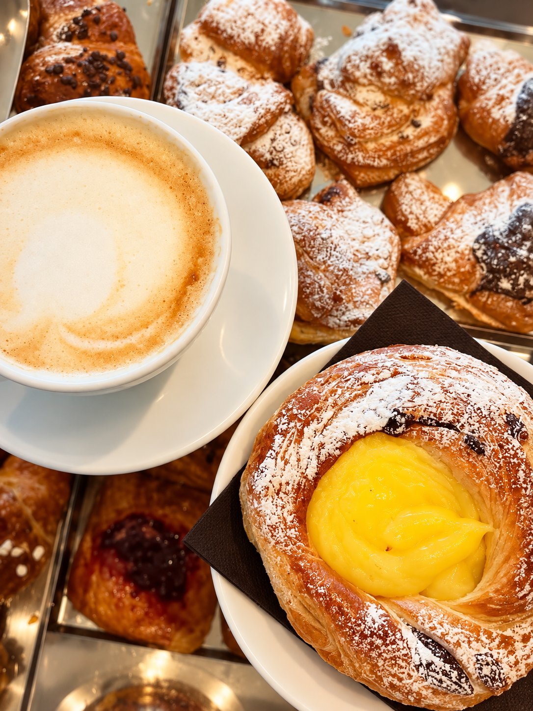Cappuccino e girella alla crema.